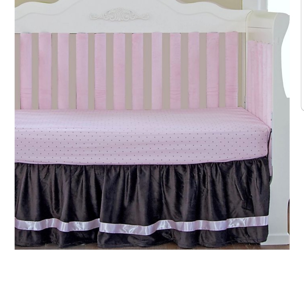 Girls Minky Crib Skirt Dust Ruffle brown  pink